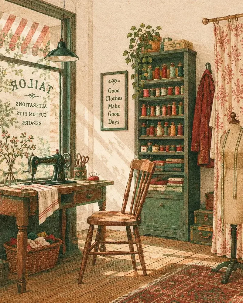 短剧《裁缝铺的第二把椅子》封面插画