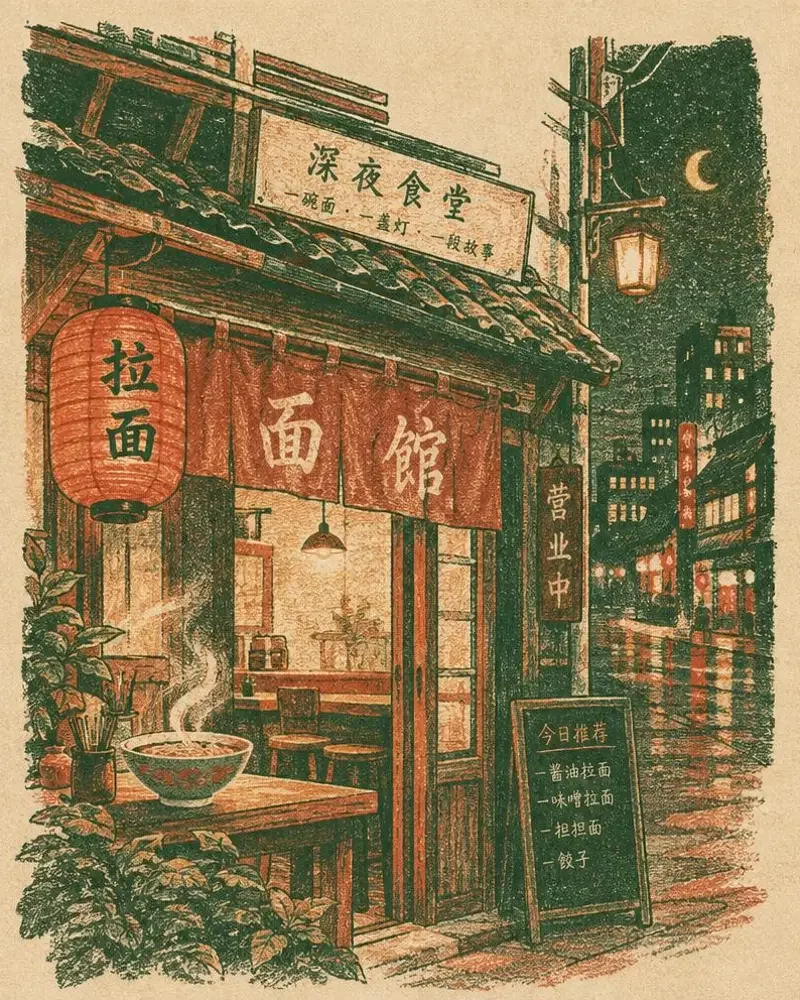 短剧《面馆打烊之后》封面插画