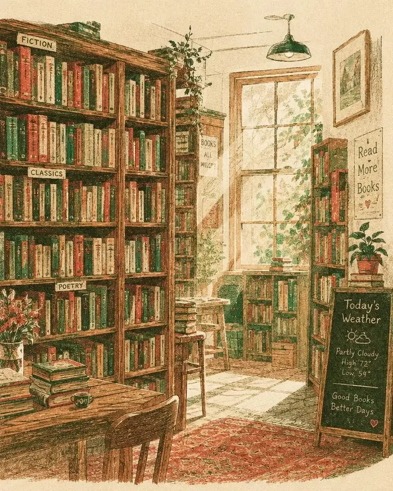 短剧《旧书店的天气预报》封面插画