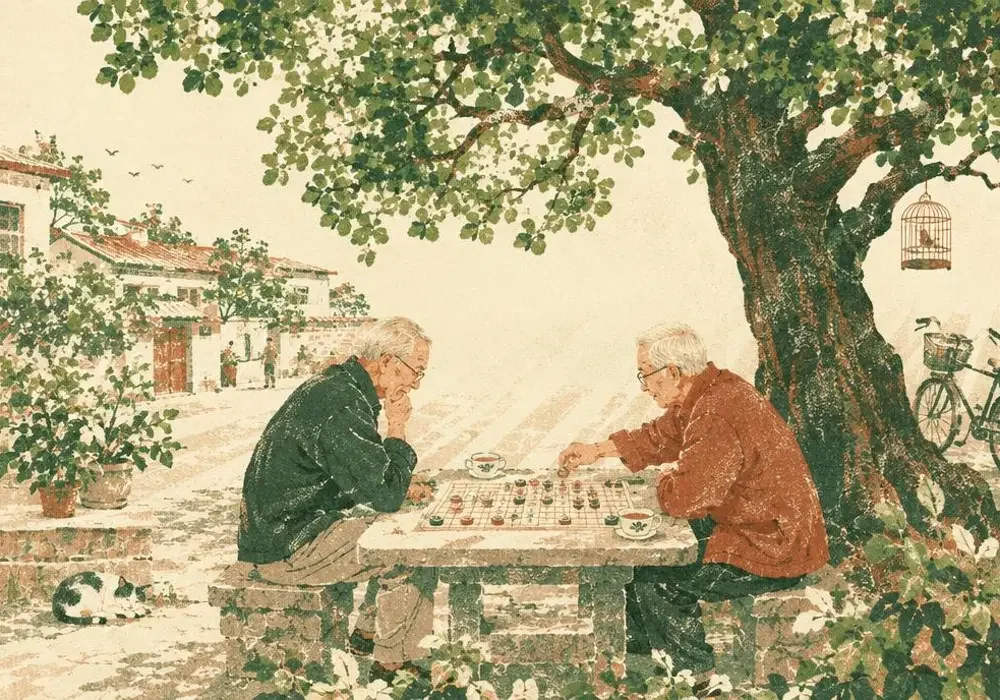物语《老槐树下的棋局》配图